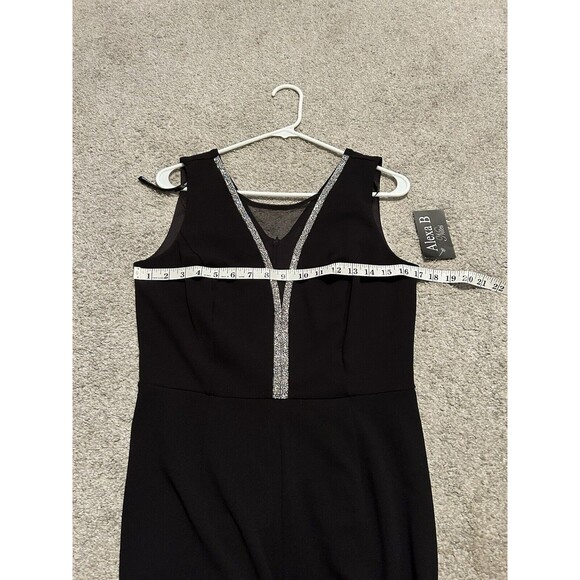 ALEXA B Nite Women’s Jumpsuit Sz 8 Sleeveless V Neck Jeweled Sequin Mesh Black - Picture 4 of 7